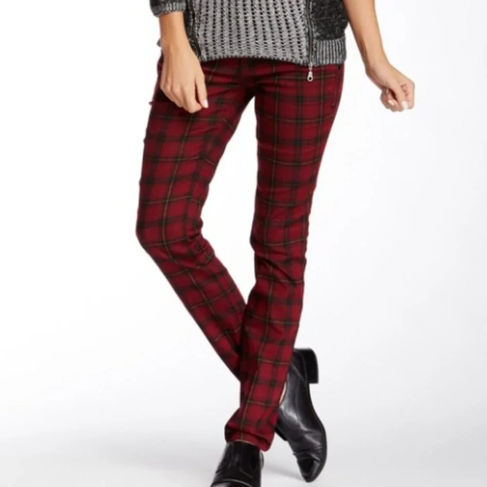 Democracy Women's Red Black Plaid Freedom Jegging Skinny Ankle Jeans Pant Size 7 - Picture 2 of 8